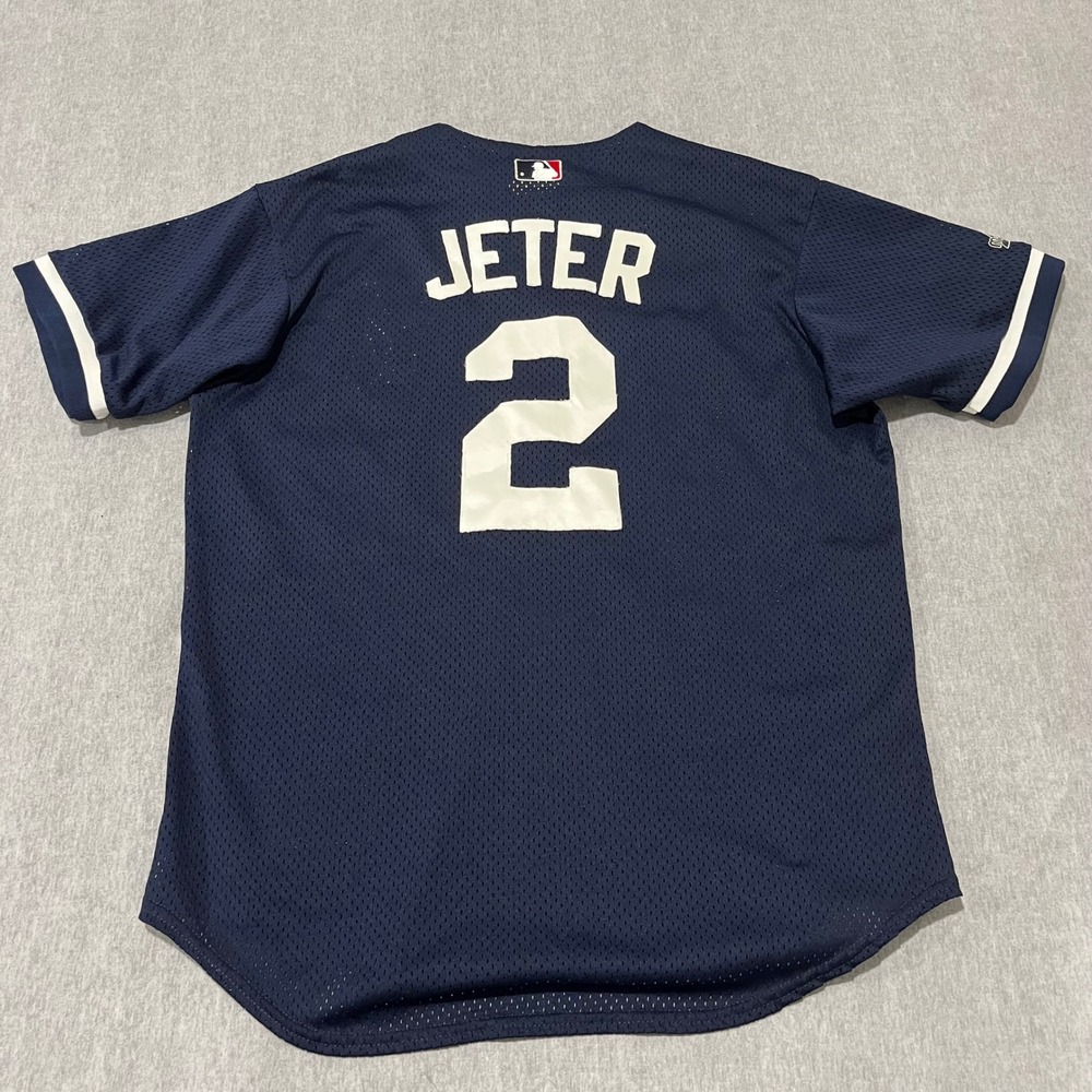 Vintage Majestic Derek Jeter New York Yankees Navy Blue Mesh Jersey Mens Medium